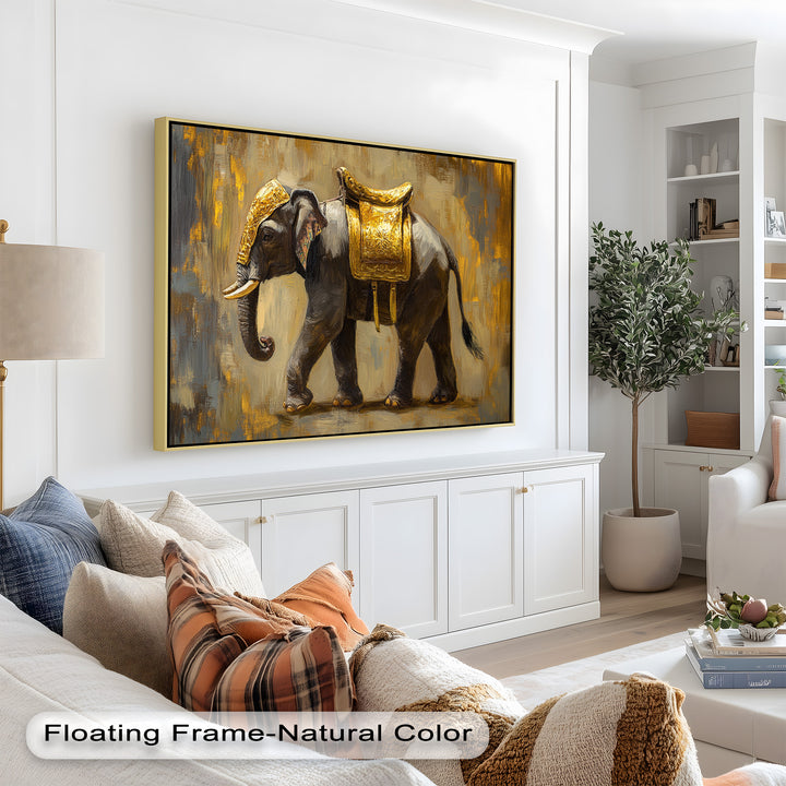 Elephant with Golden Saddle - Animal Oil Painting