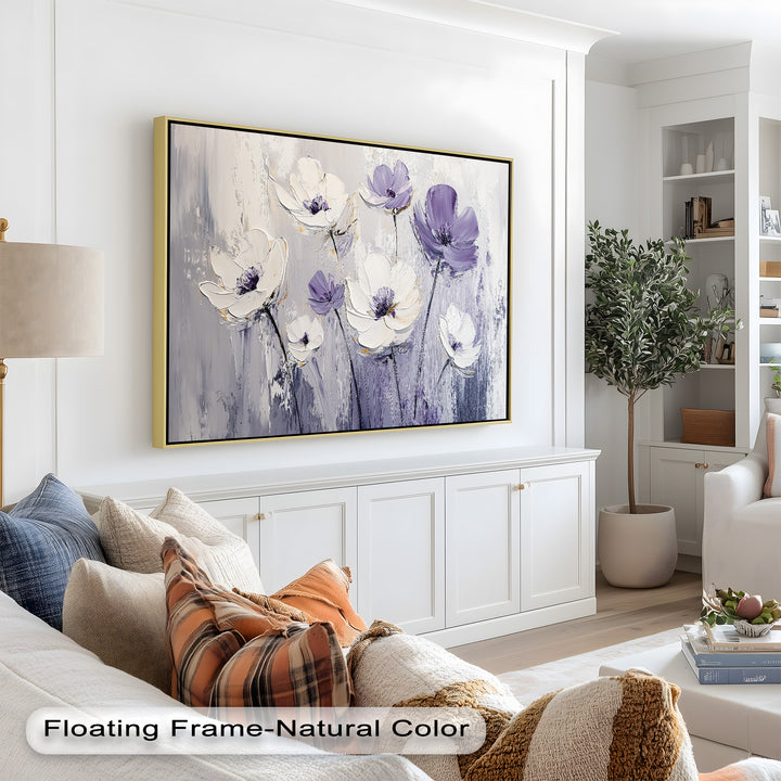 White and Purple Wildflowers in Soft Harmony - Flower Oil Painting
