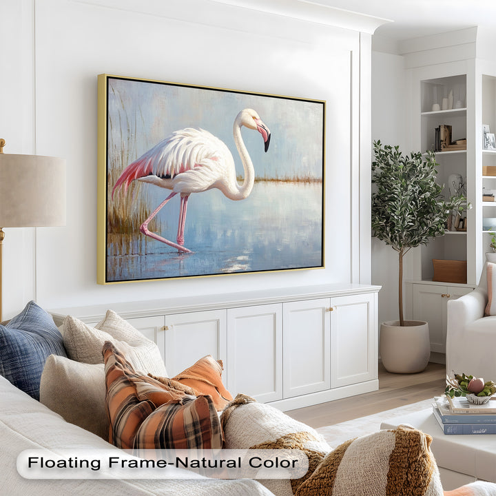 Graceful Flamingo in Shallow Water – Animal Oil Painting
