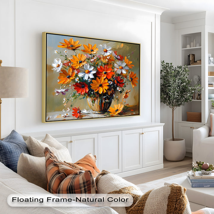 Orange & White Flowers – Botanical Oil Painting