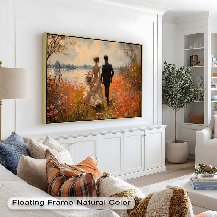 A Walk to Remember – Impressionist Couple in Blooming Field Oil Painting