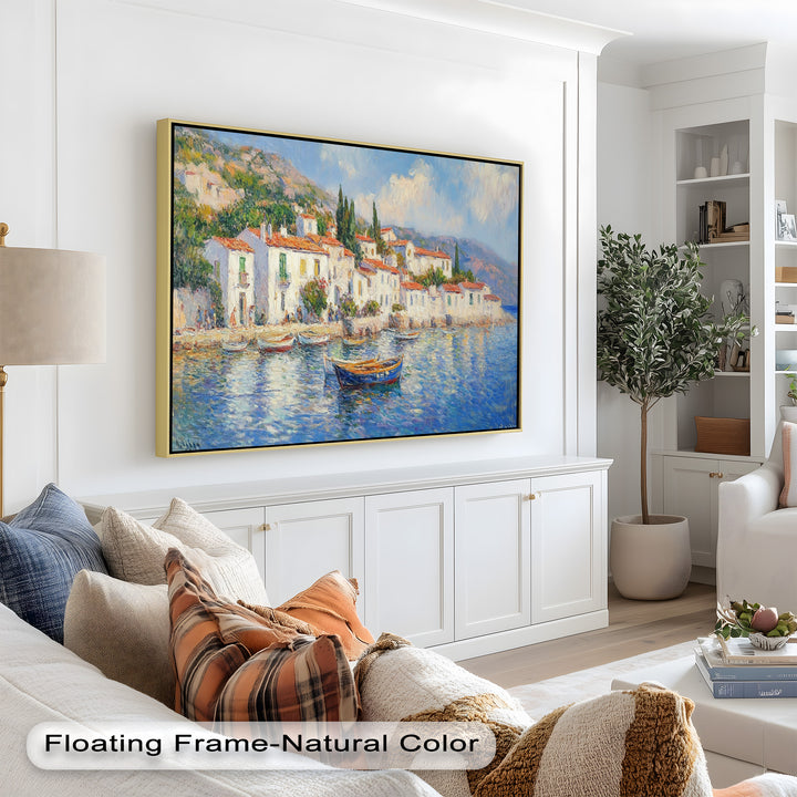 Sunlit Mediterranean Village – Coastal Impressionist Oil Painting