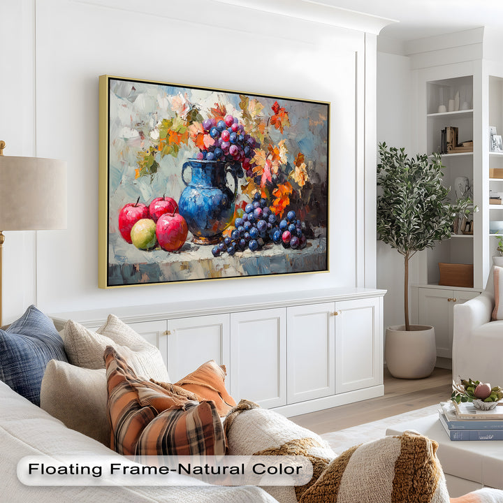 Fall Apple & Floral Still Life – Rustic Autumn Decor Oil Painting