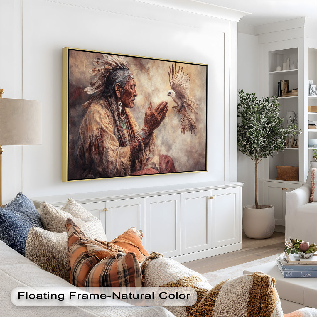 Whisper to the Spirit – Native Elder and Falcon Oil Painting