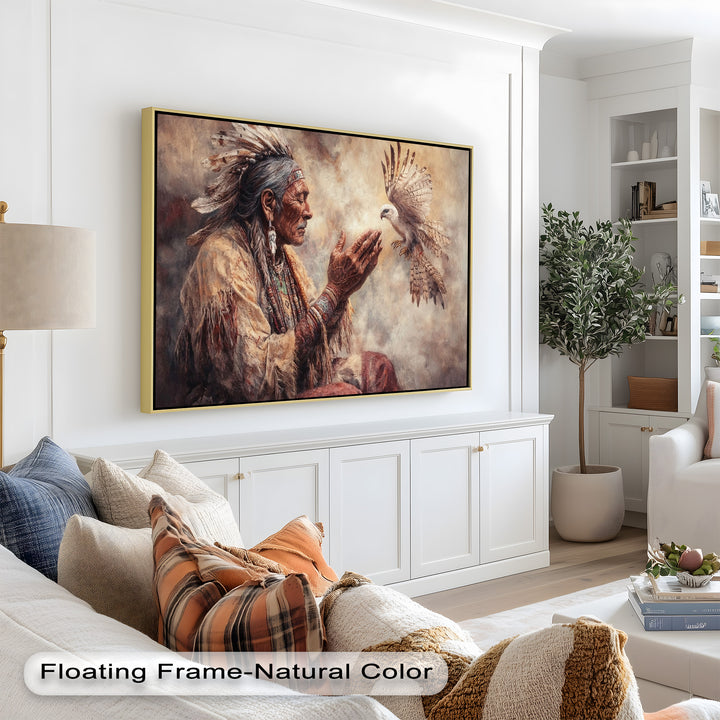 Whisper to the Spirit – Native Elder and Falcon Oil Painting
