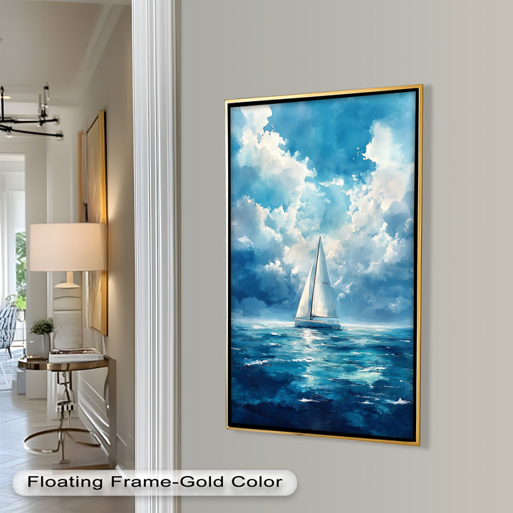 Blue Sky – White Sailboat Oil Painting
