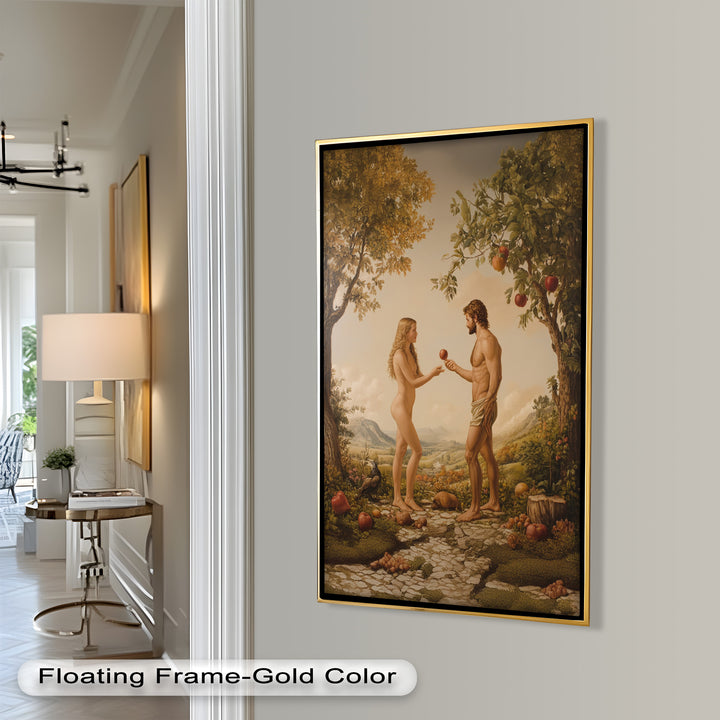 The First Temptation – Adam and Eve in Eden Renaissance Oil Painting