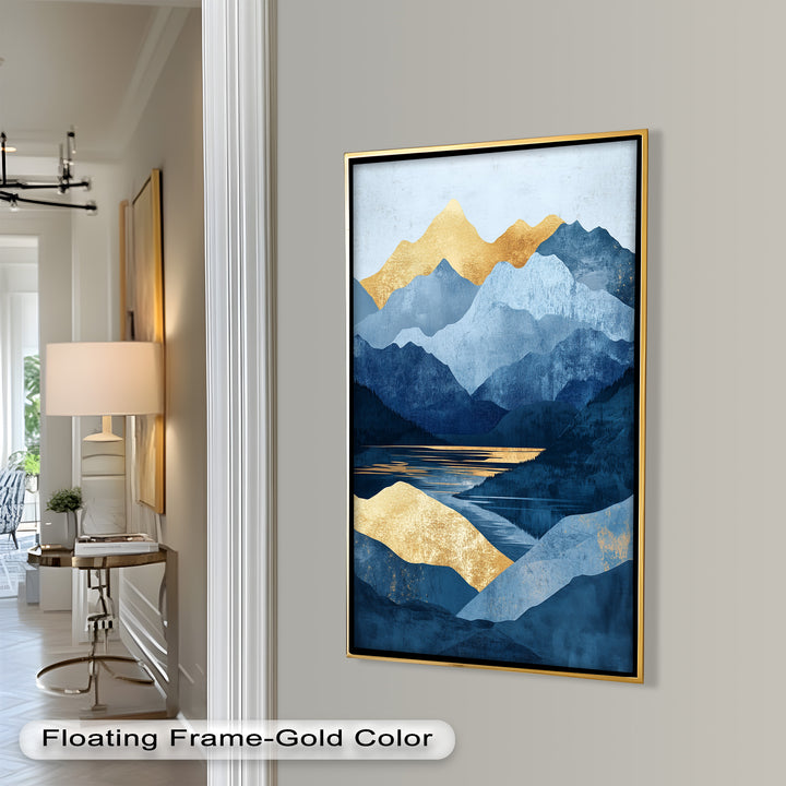 Golden Horizon – Abstract Blue Mountain Landscape Oil Painting