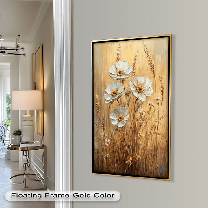 White Wildflowers in Wheat Field - Oil Painting