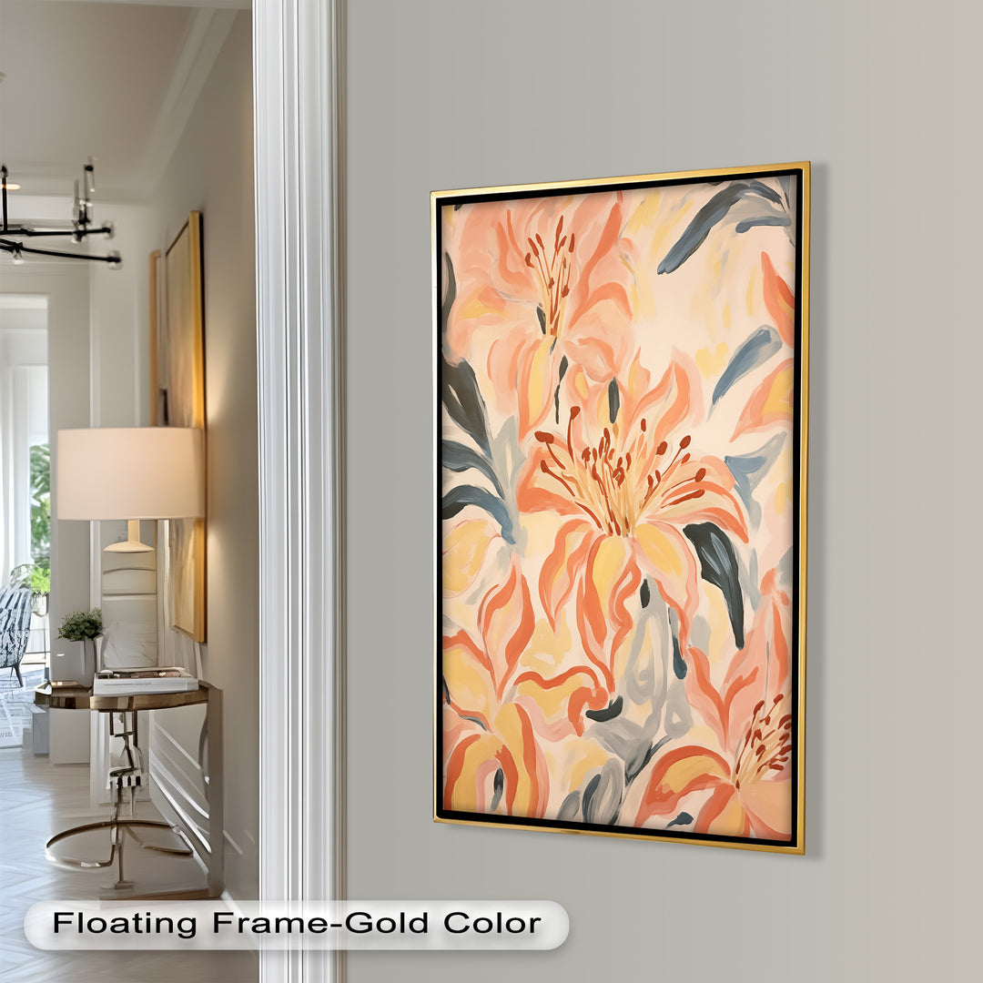 Sunlit Lilies – Abstract Coral Flower Oil Painting