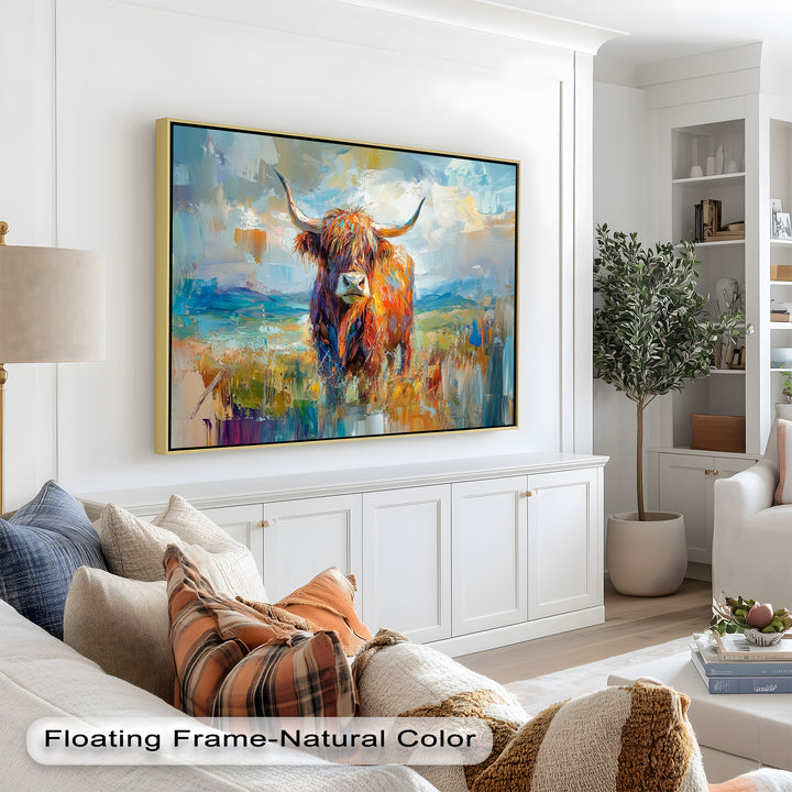 Highland Cow in Windswept Fields - Animal Oil Painting