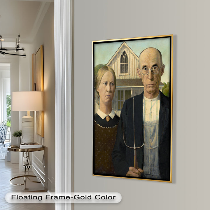 American Gothic – Ikonisches Porträt des Mittleren Westens, historisches Ölgemälde