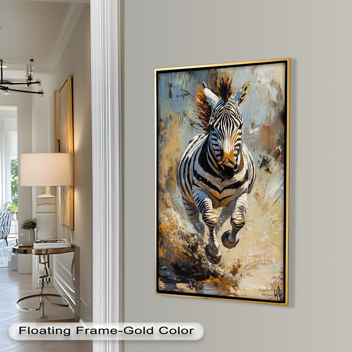 Charging Zebra in Dust Storm – Wildlife Animal Oil Painting