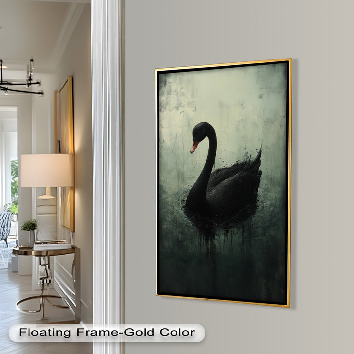 Solitary Grace – Moody Black Swan Oil Painting