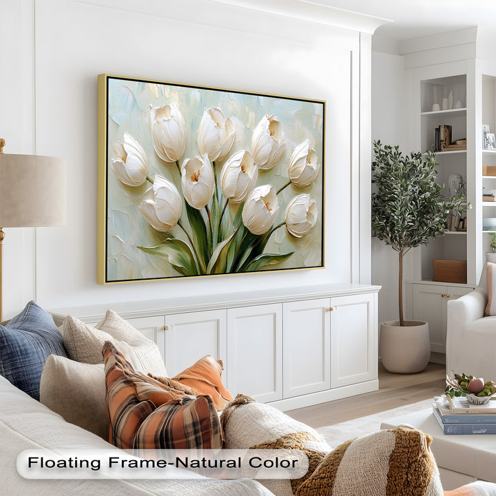 Whispers of Spring – Creamy White Tulip Bouquet Flower Oil Painting