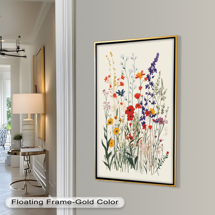 Wild Meadow Bloom – Farbenfrohes botanisches Ölgemälde im Boho-Stil