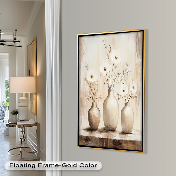 Serenity in Neutral Tones – White Floral Still Life Oil Painting