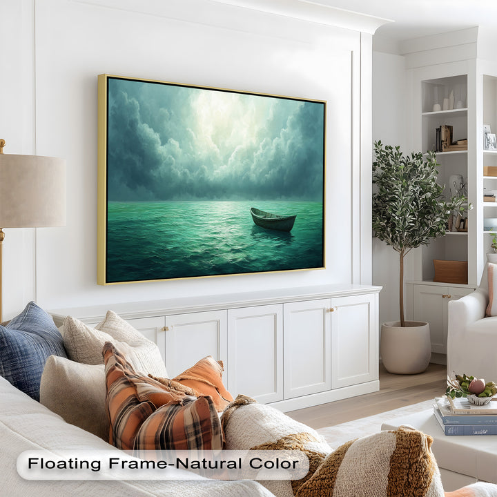 Solitude Adrift – Serene Empty Rowboat Oil Painting
