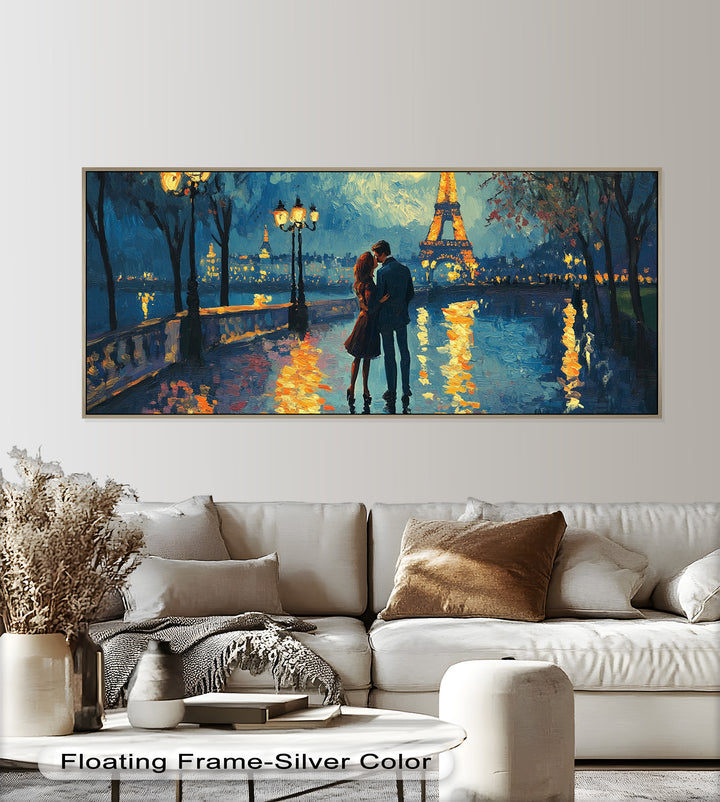 Eiffel Glow – Lovers Embrace by the Seine Love Oil Painting