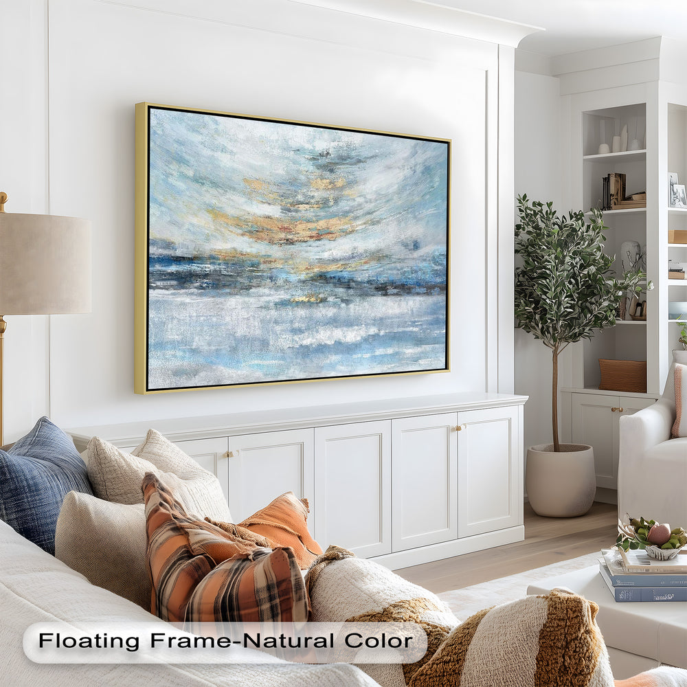 A beautifully textured contemporary wall art piece with soothing brushstrokes blending sky and water in a dreamy, impressionistic style.