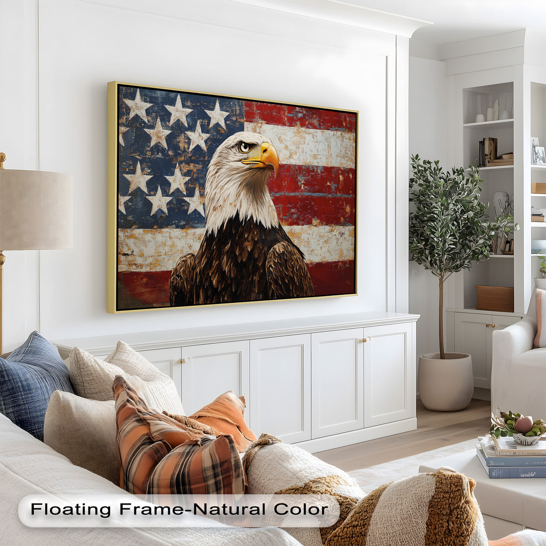 Adler mit amerikanischer Flagge – Patriotisches Ölgemälde