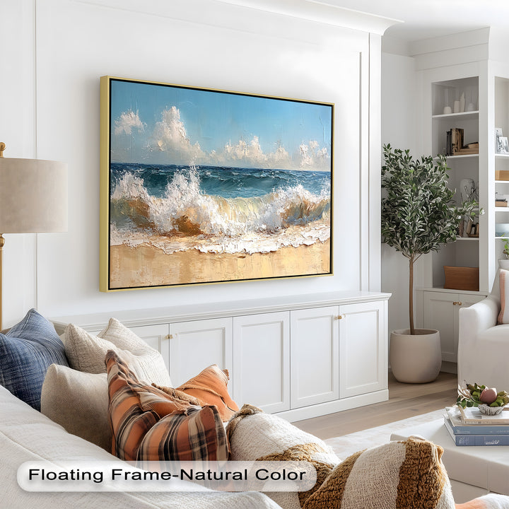 Coastal Beach Wall Art - Crashing Waves Seascape Oil Painting
