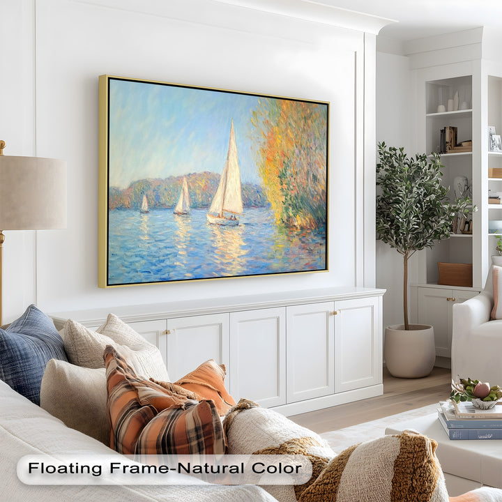 Tranquil Sails at Sunset – Impressionist Boat Scene Oil Painting