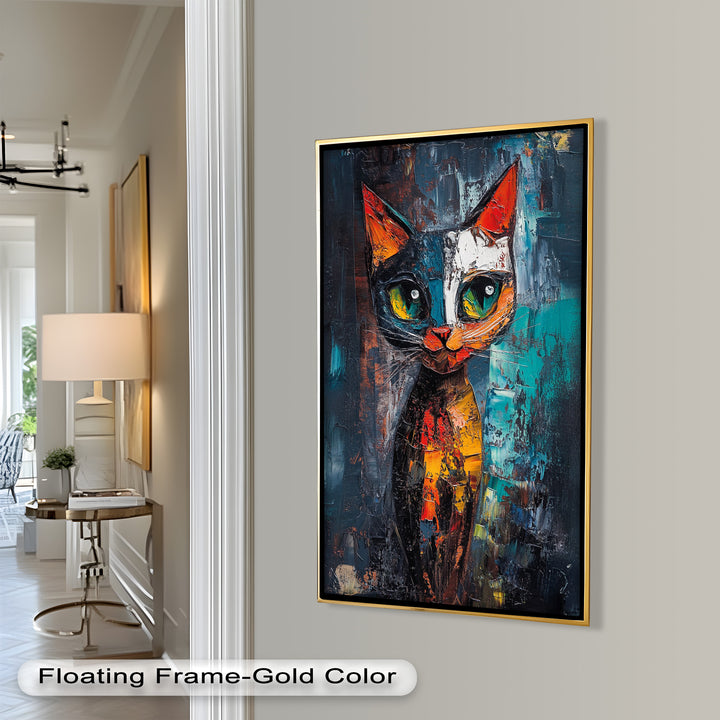 Abstraktes Katzenportrait mit Neonfarben - Tierölgemälde