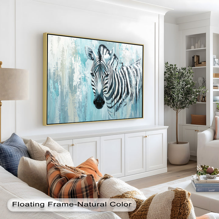 Zebra in Blue Abstract Style - Animal Oil Painting