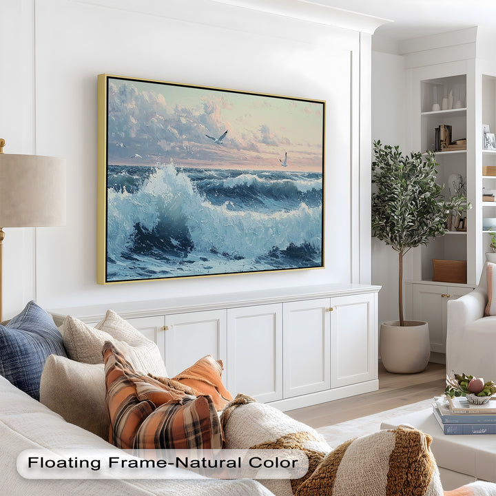 Coastal Wave Art - Seagulls Seascape Oil Painting