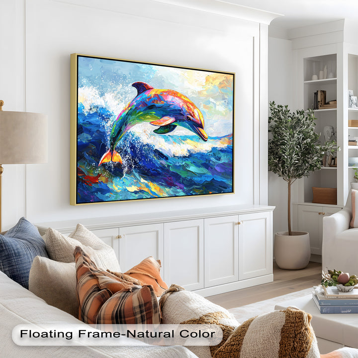 Dolphin Leaping Through Ocean Waves – Animal Oil Painting