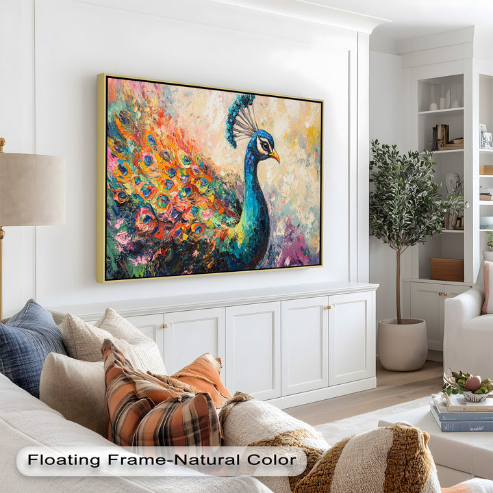 Peacock in Blooming Hues - Animal Oil Painting