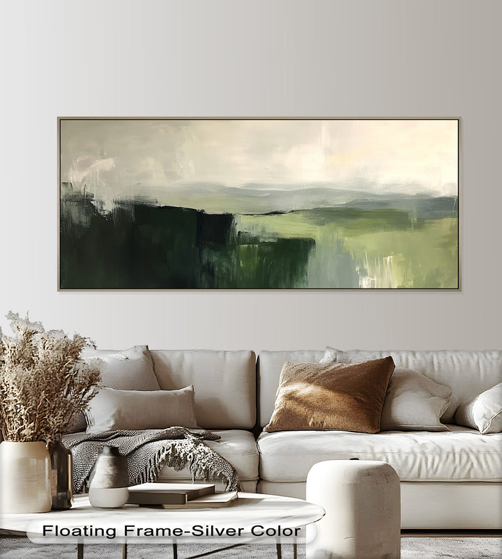 Misty Valley Horizon – Green Abstract Oil Painting