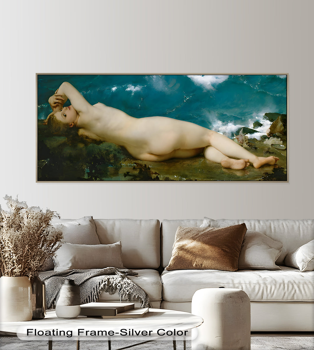 Sirensong Repose – Mythological Nude Beside the Sea Oil Painting