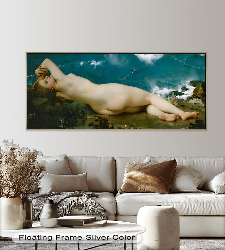 Sirensong Repose – Mythological Nude Beside the Sea Oil Painting