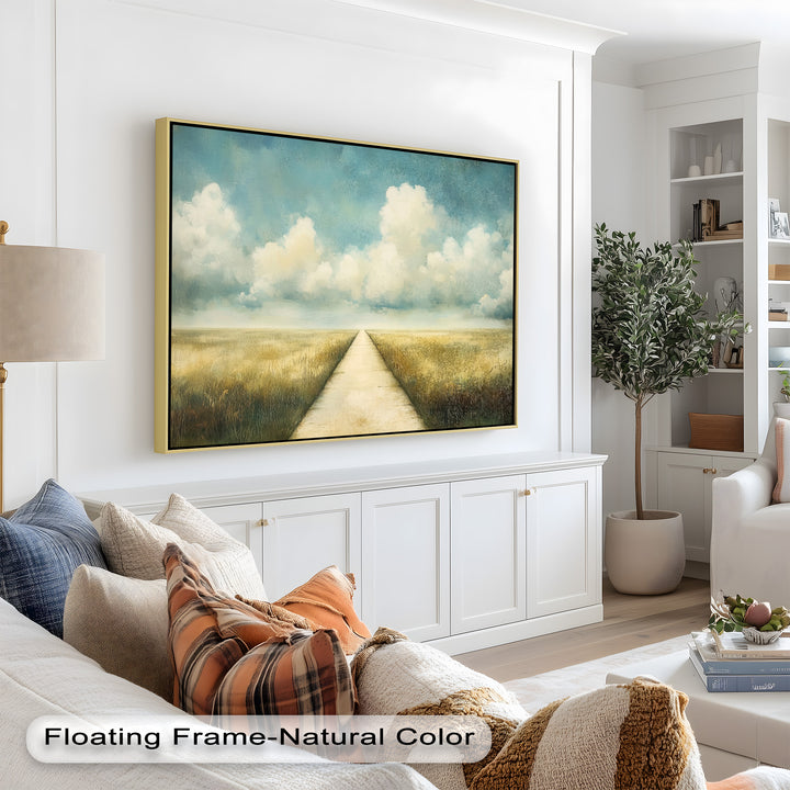 Cloudy Sky Wall Art – Minimal Landscape Oil Painting