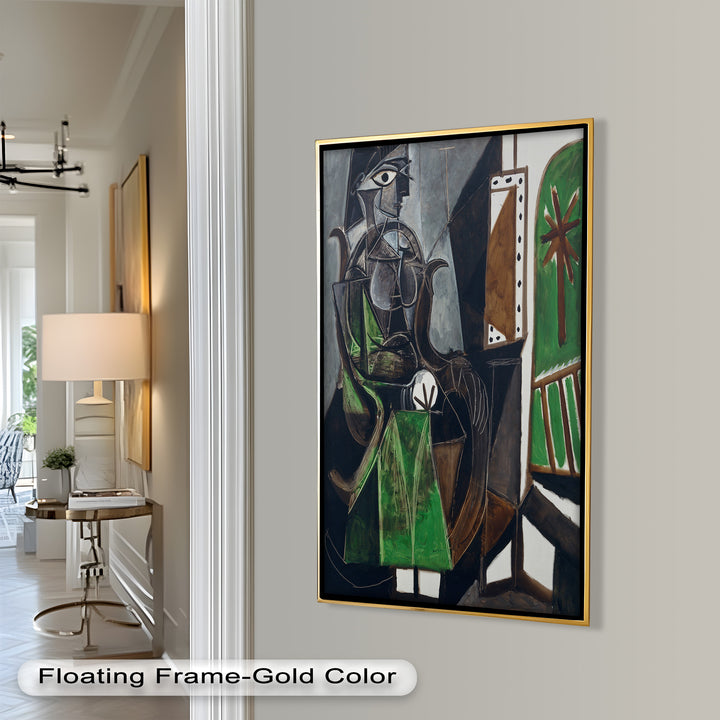 Figure by the Window – Abstract Green Interior Picasso Oil Painting