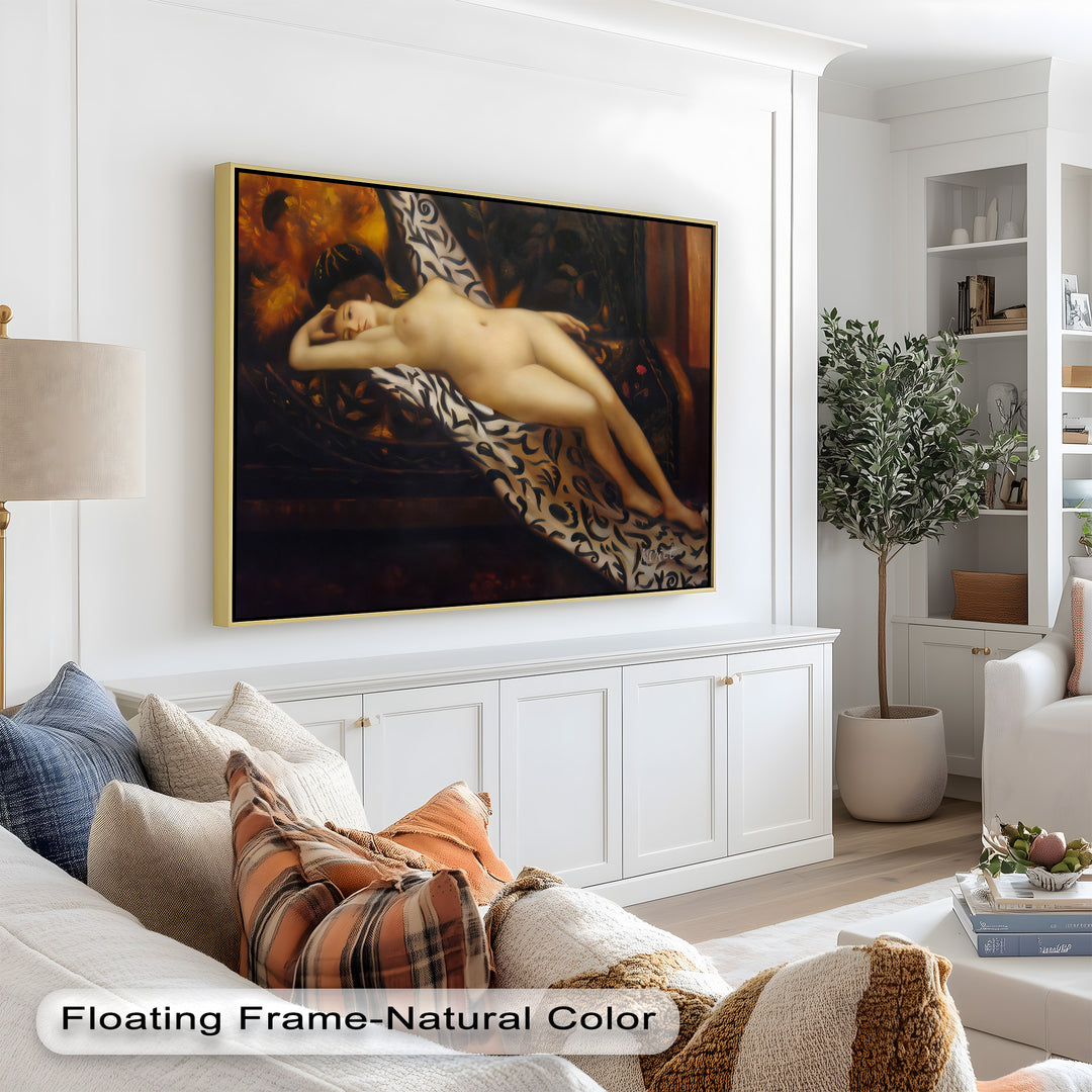 Velvet Reverie – Reclining Nude on Ornamental Nude Oil Painting