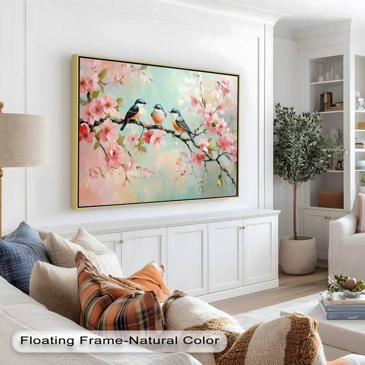 Three Birds Among Blossoms – Animal Oil Painting