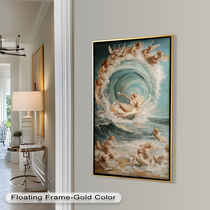 Birth of the Wave – Mythological Goddess and Cherubs Oil Painting