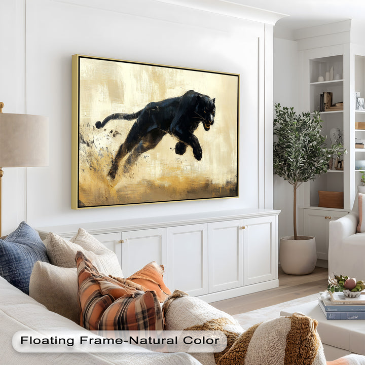 Charging Black Panther in Motion – Animal Oil Painting