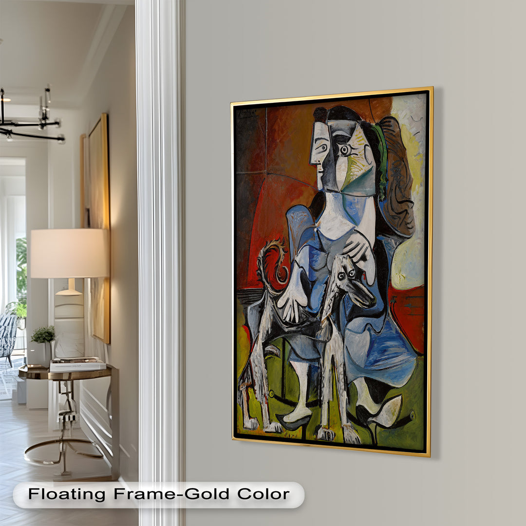 Loyal Companion – Picasso Style Woman with Dog Oil Painting