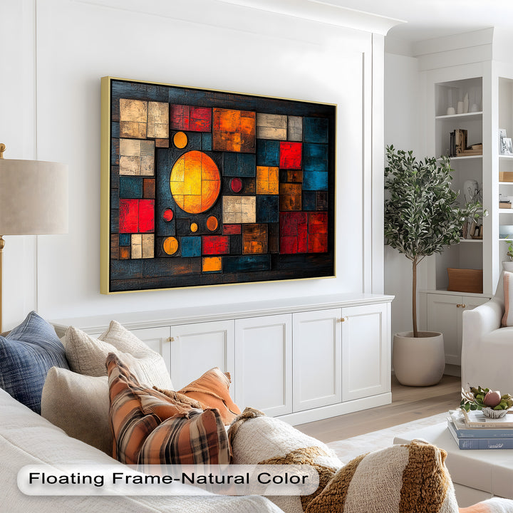 Geometrische Sunburst Fusion – Farbenfrohe Ölgemälde