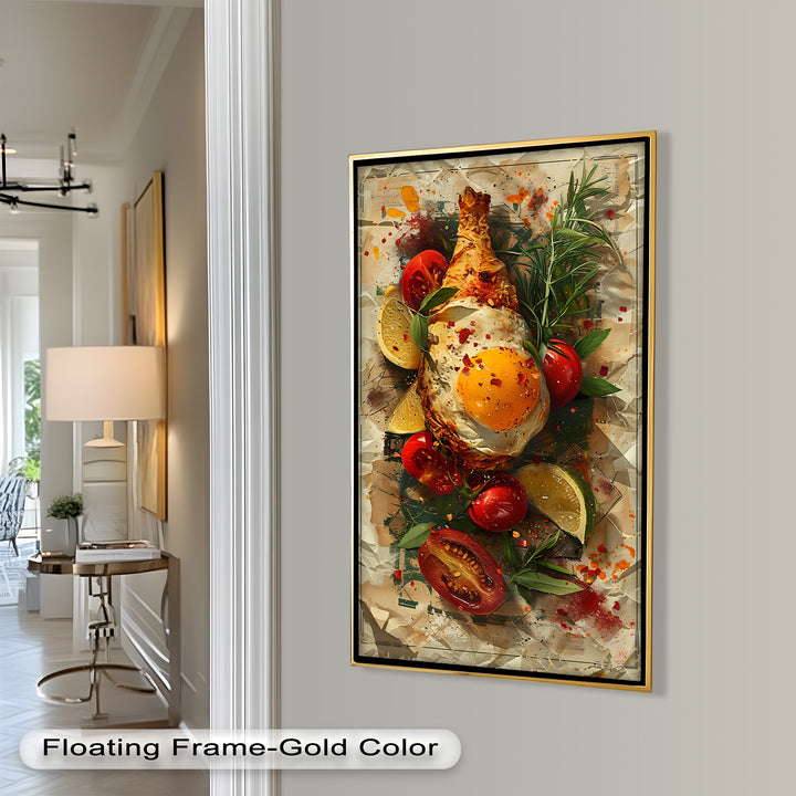 Spiegelei und Brathähnchen mit Kräutern - Food Painting