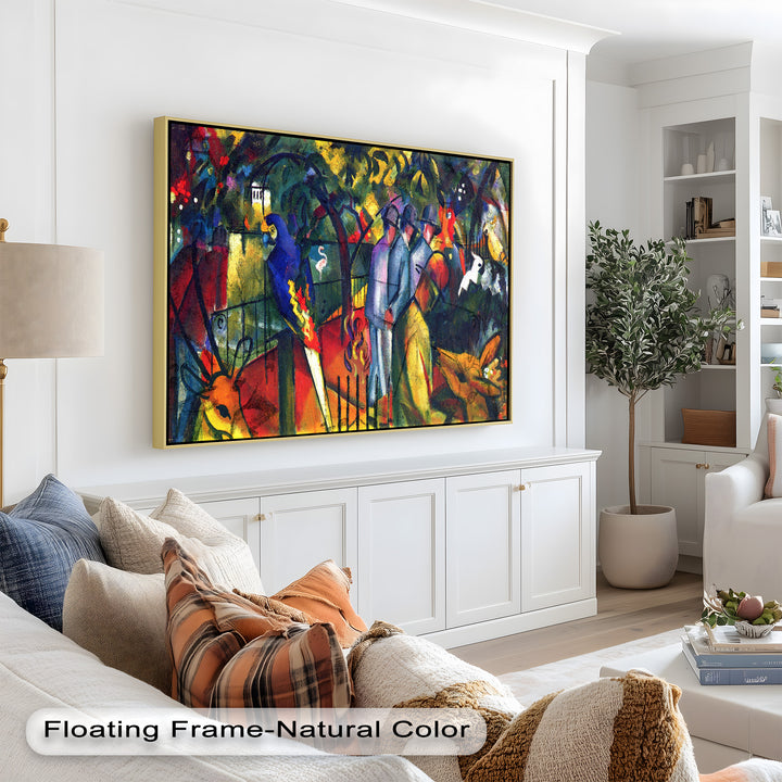Tropical Garden with Parrots and Men – Modern Oil Painting