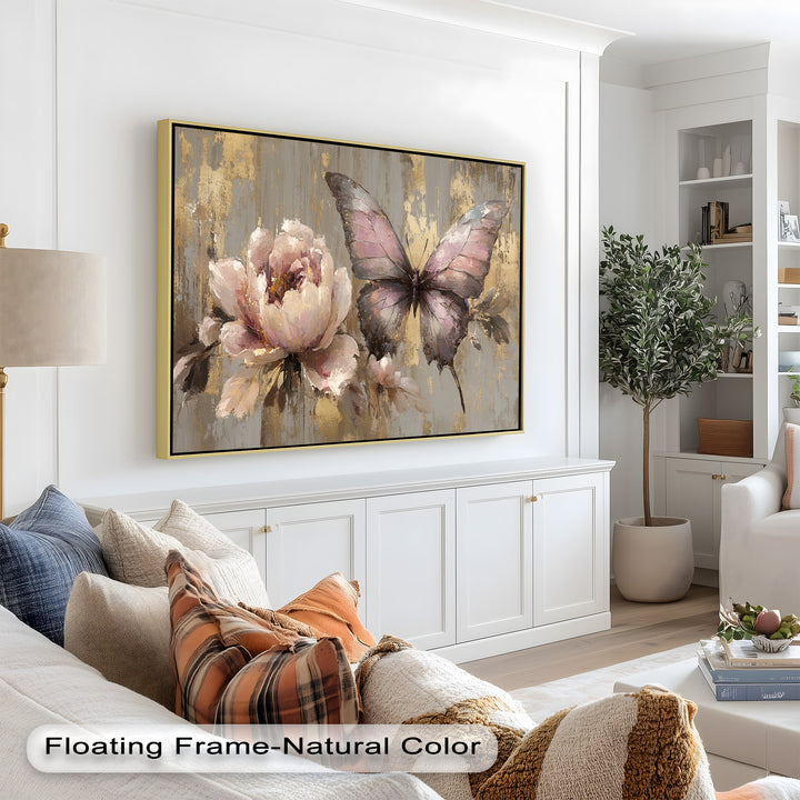 Elegant Butterfly and Peony – Pastel Floral Oil Painting