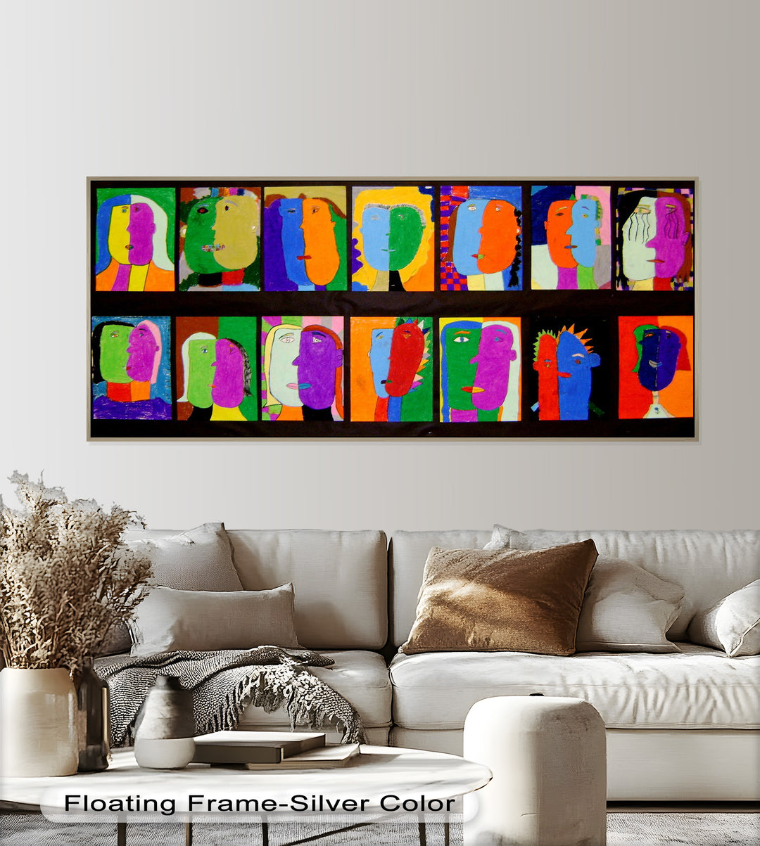 Pop Cubist Faces Wall Art – Abstract Oil Painting