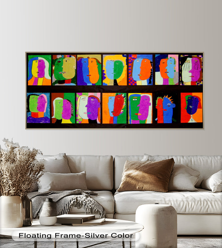 Pop Cubist Faces Wall Art – Abstract Oil Painting