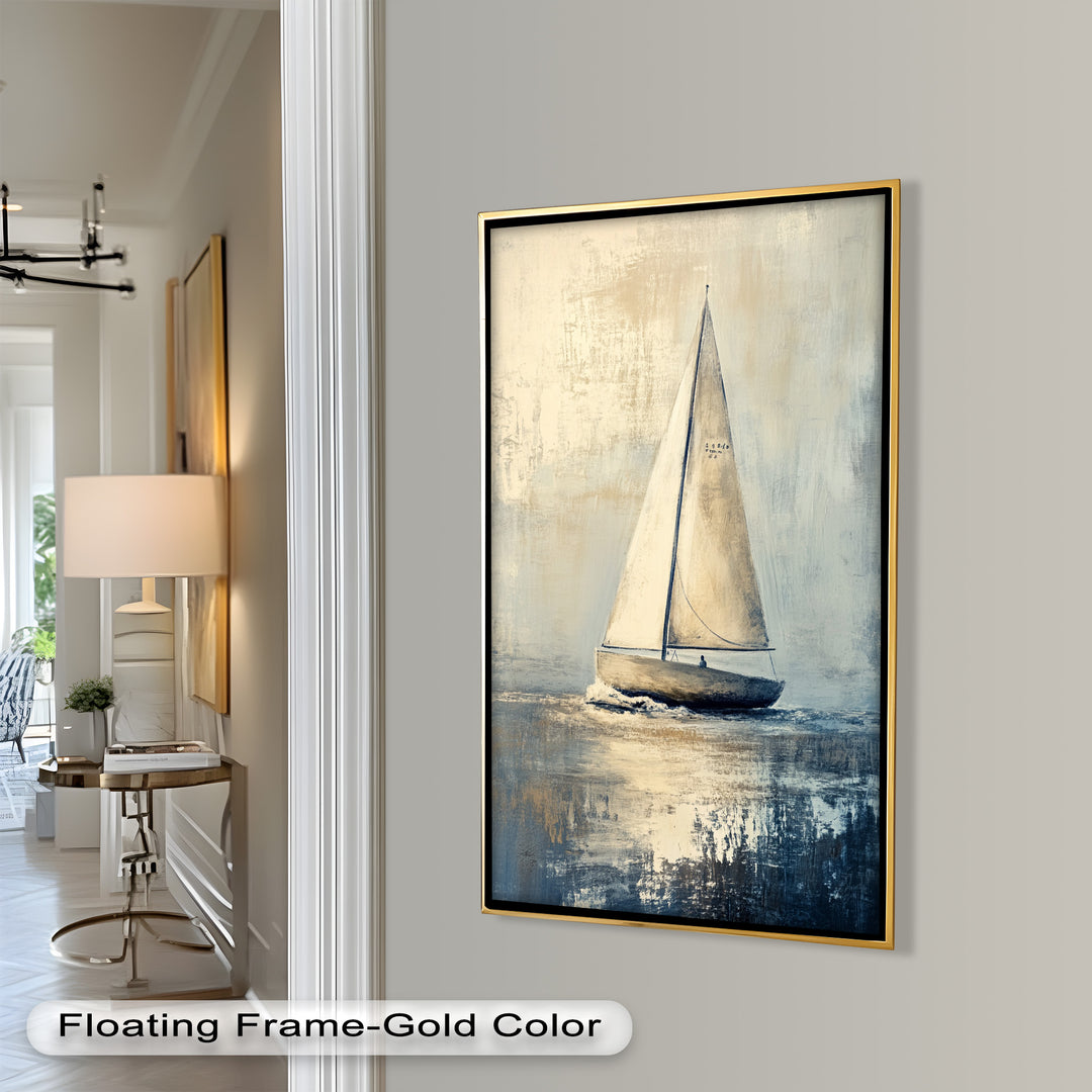Golden Sail – Minimalistisches Ölgemälde „Boot auf See“