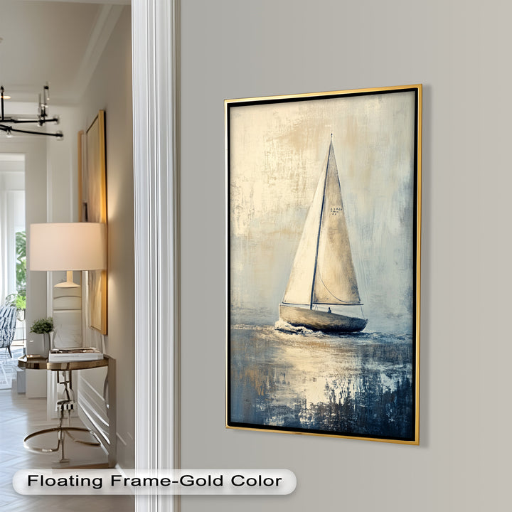 Golden Sail – Minimalistisches Ölgemälde „Boot auf See“